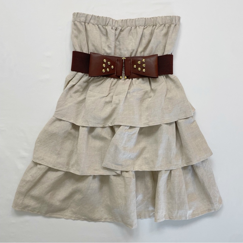 Wet Seal 100% Linen Medium Casual Strapless Tube Belted Dress Y2K 00s Tiered